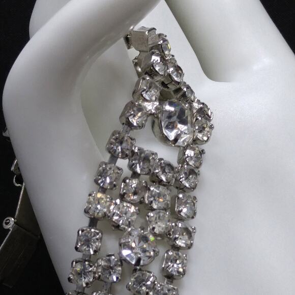 Vintage 1960s Wide Rhinestone Bracelet, Rhodium Plated - Picture 8 of 10